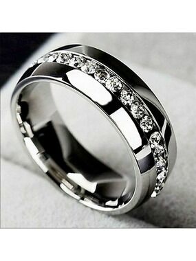 Silver Zircon Bridal Band Ring Engagement Wedding Size 7